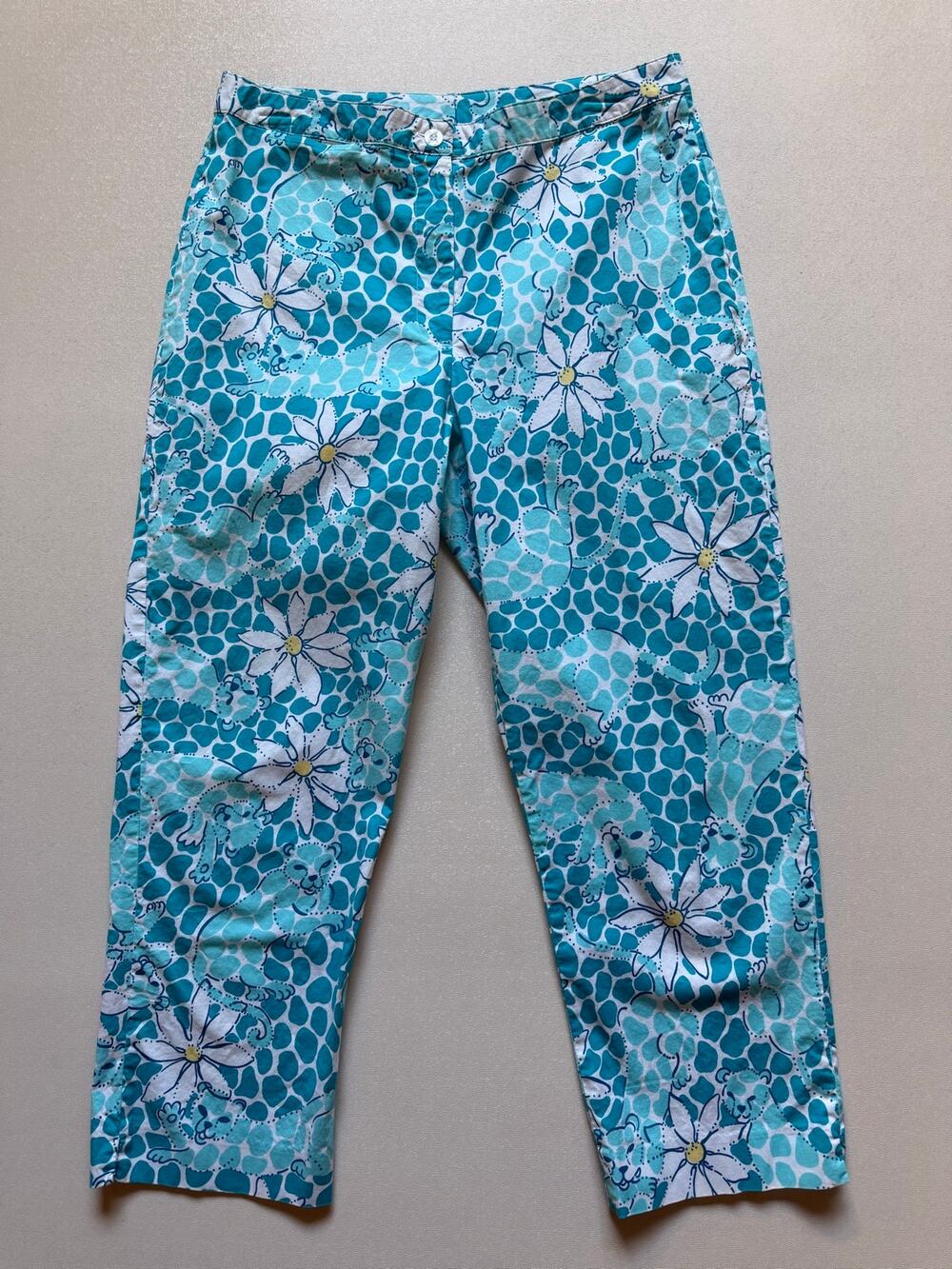 Lilly Pulitzer Women's Blue White Floral Cotton Blend Cropped Pants/Capri Size 8